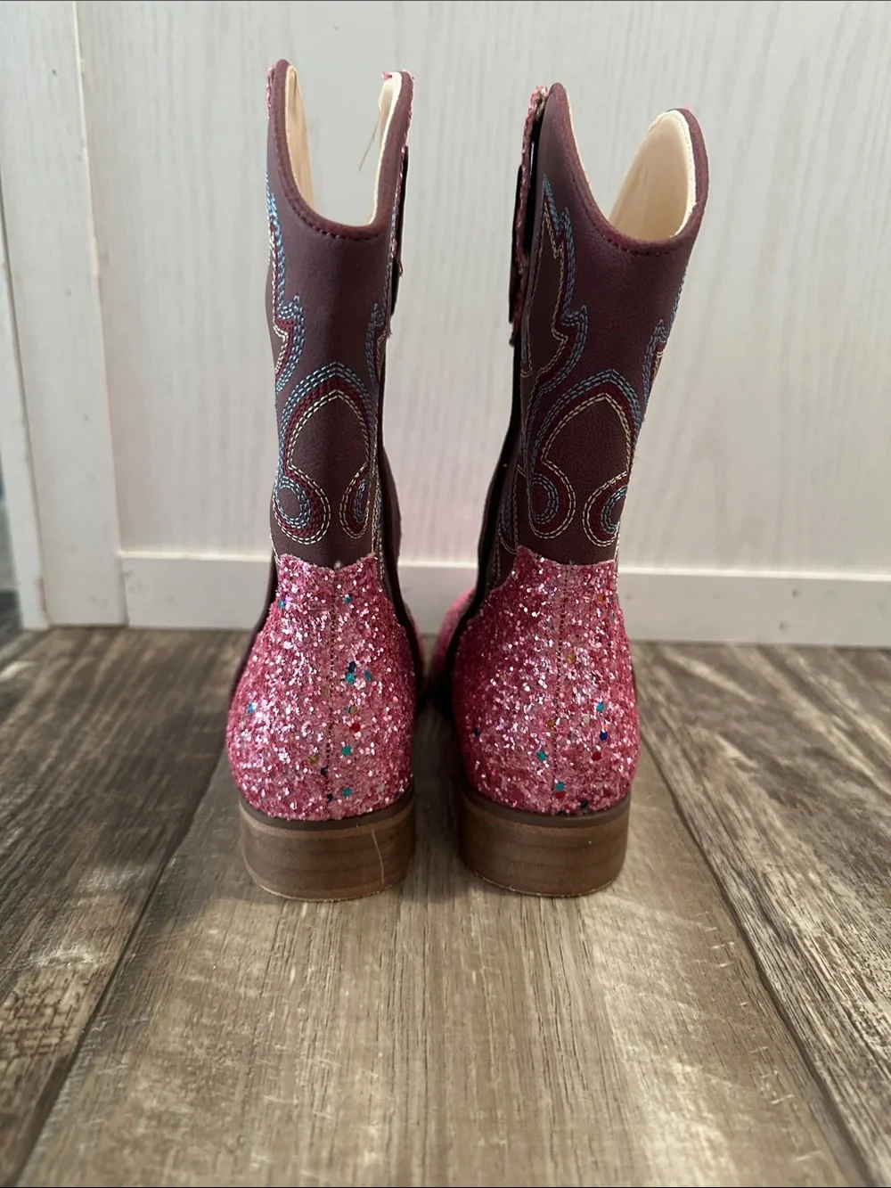 Kids Glitter Pink Western Boots - Sparkle Pull-On Cowboy Style
